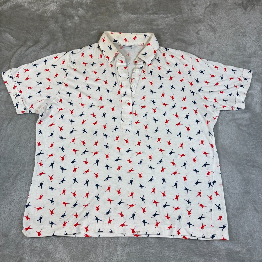 Vintage Leon Levin Polo Mens Large Red White Blue Golf All Over Print AOP SS